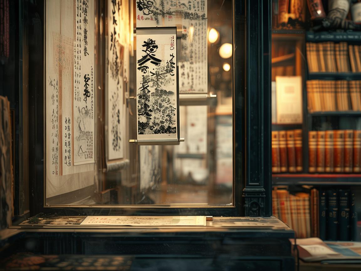 艺术品店橱窗，墨韵书香绘风华