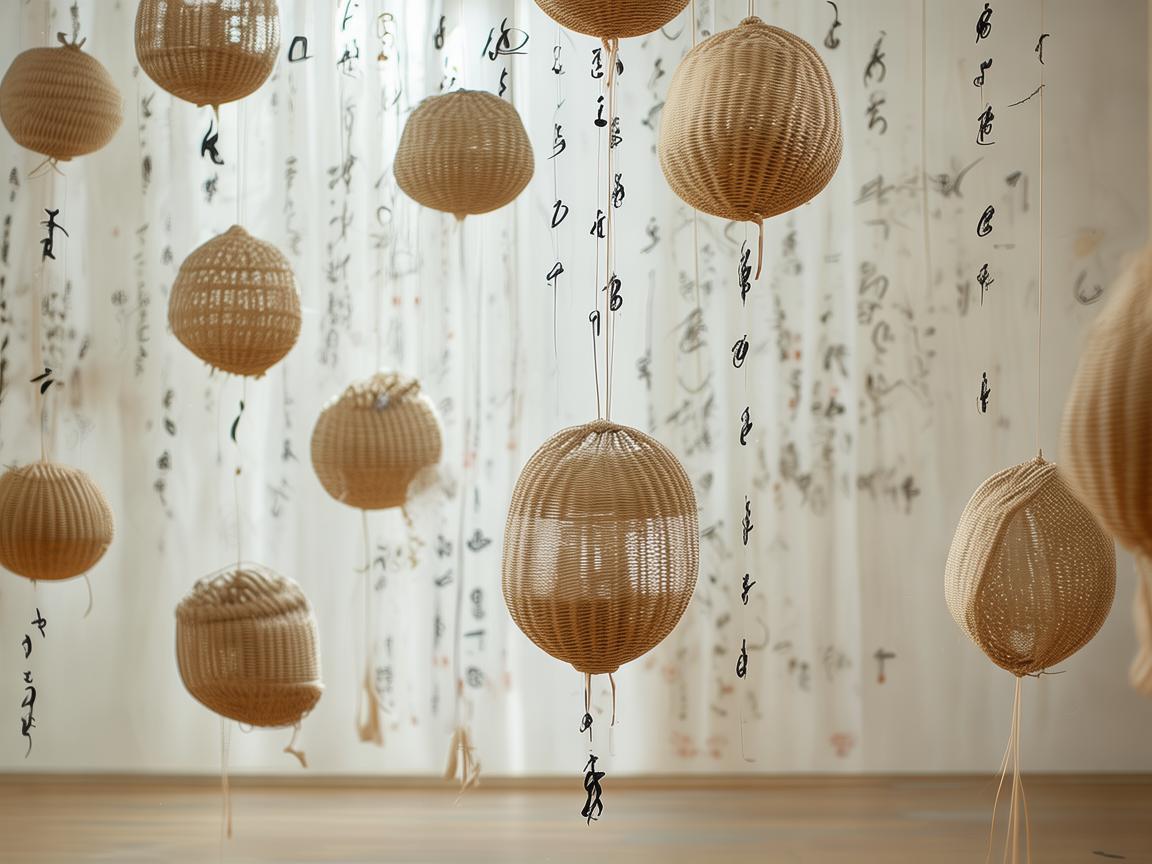 书法与悬挂式储物袋，空间艺术的交融