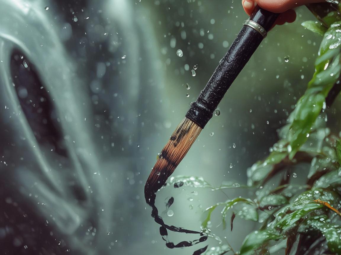 雨中挥毫，雨衣下的墨韵情怀